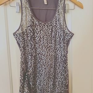 Sheer sequin covered gray tank